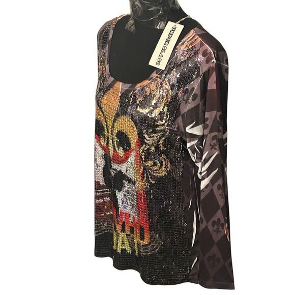 Under Glass “Who Dat” New Orleans Themed Sequined Blouse Women’s Medium - Picture 4 of 10